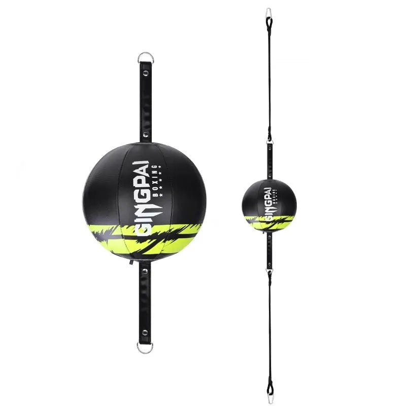 Black, black and green, and white hanging PU boxing speed ball for reaction dodge training