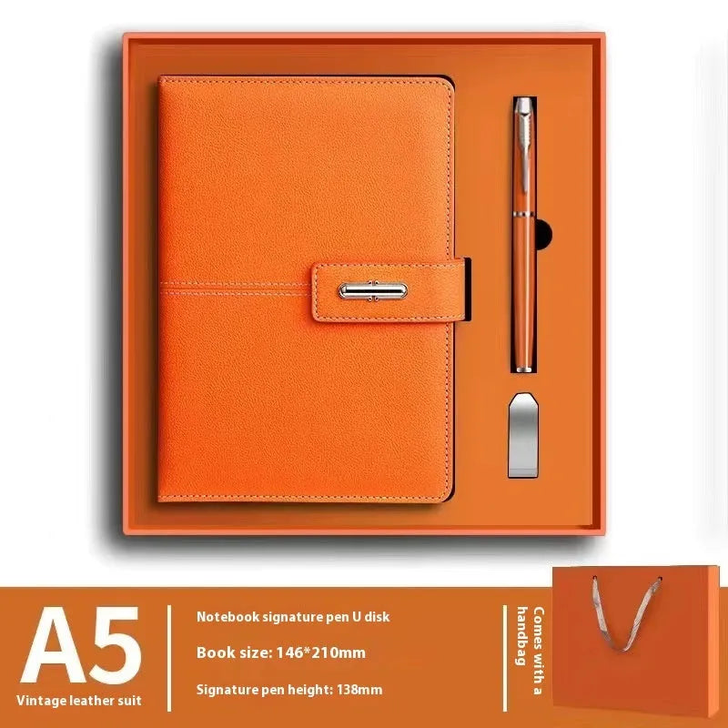 A5 notebook with PU leather cover in choice of colours including black, red, green, blue and orange.
