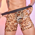 Men's leopard print boxer shorts with nylon fabric and free-size elastic construction