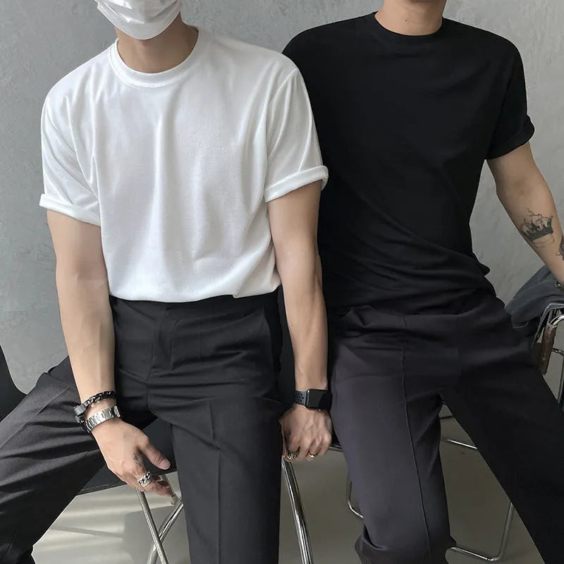Men's slim-fit cotton T-shirt in black or white with Asian sizing