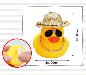 Yellow duck car dashboard ornament with straw hat and matte finish