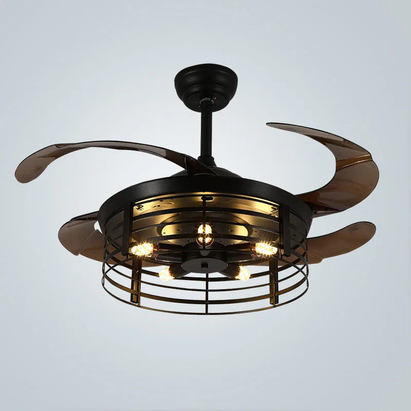 Industrial American retro fan lamp with remote control showing 42-inch diameter and acrylic construction