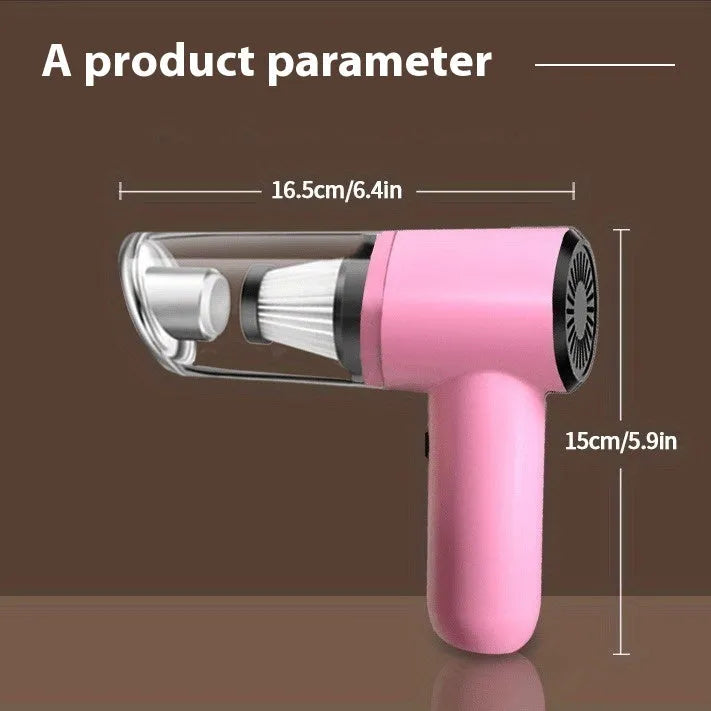 Pink wireless handheld car vacuum with USB rechargeable 1500 mAh battery for home and car indoor cleaning
