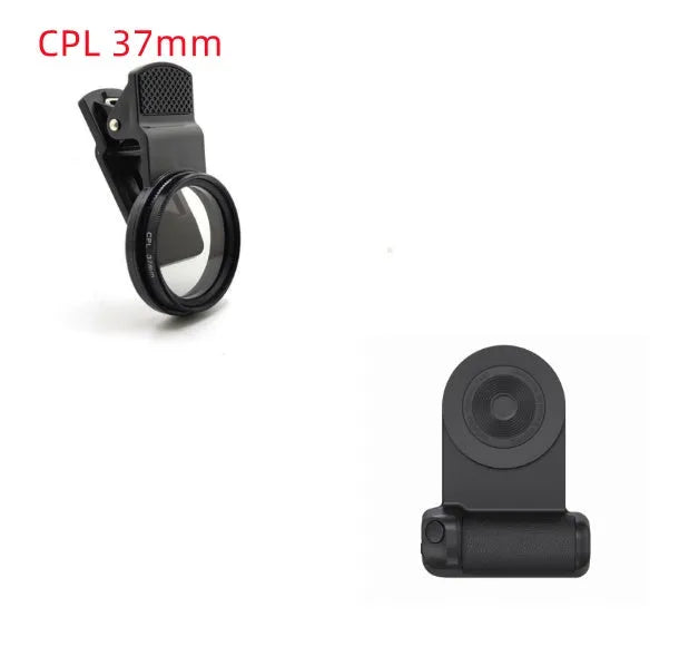 Black magnetic phone camera handle with rotatable design and PU leather grip on wooden table
