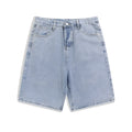 Men's solid colour denim shorts with straight leg design and front zipper fly in four colour options