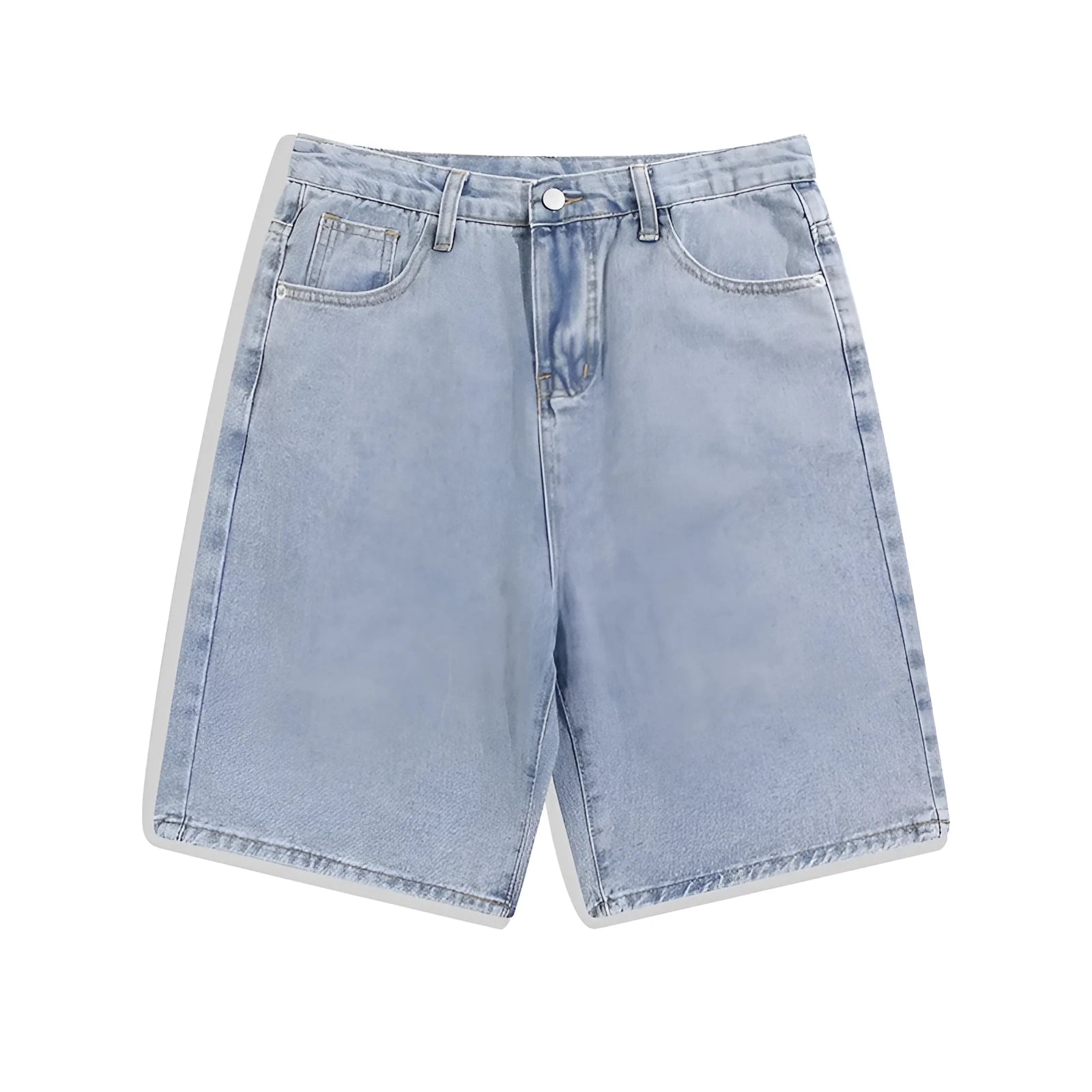 Men's solid colour denim shorts with straight leg design and front zipper fly in four colour options