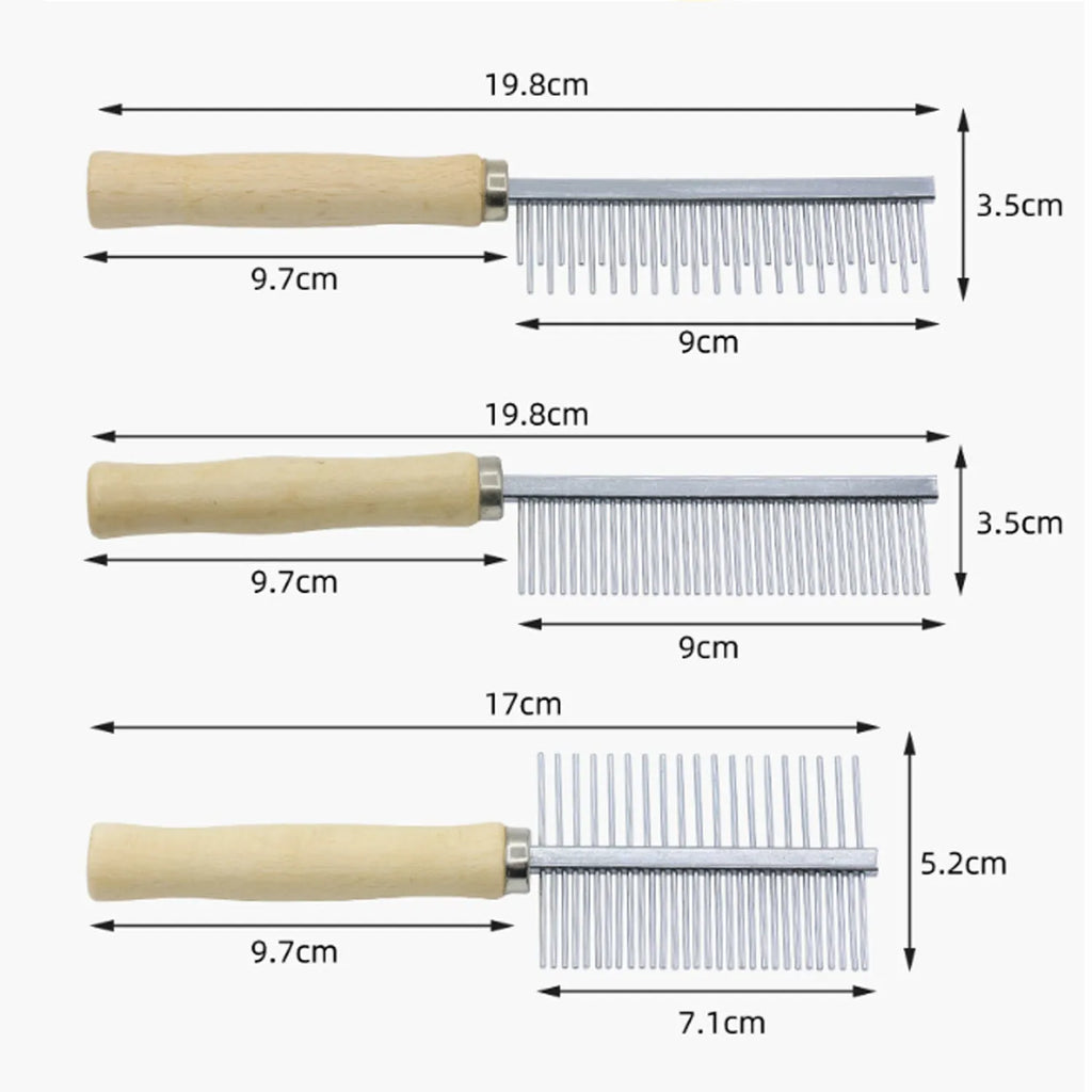 Wooden handle pet grooming comb with rounded teeth for dogs and cats