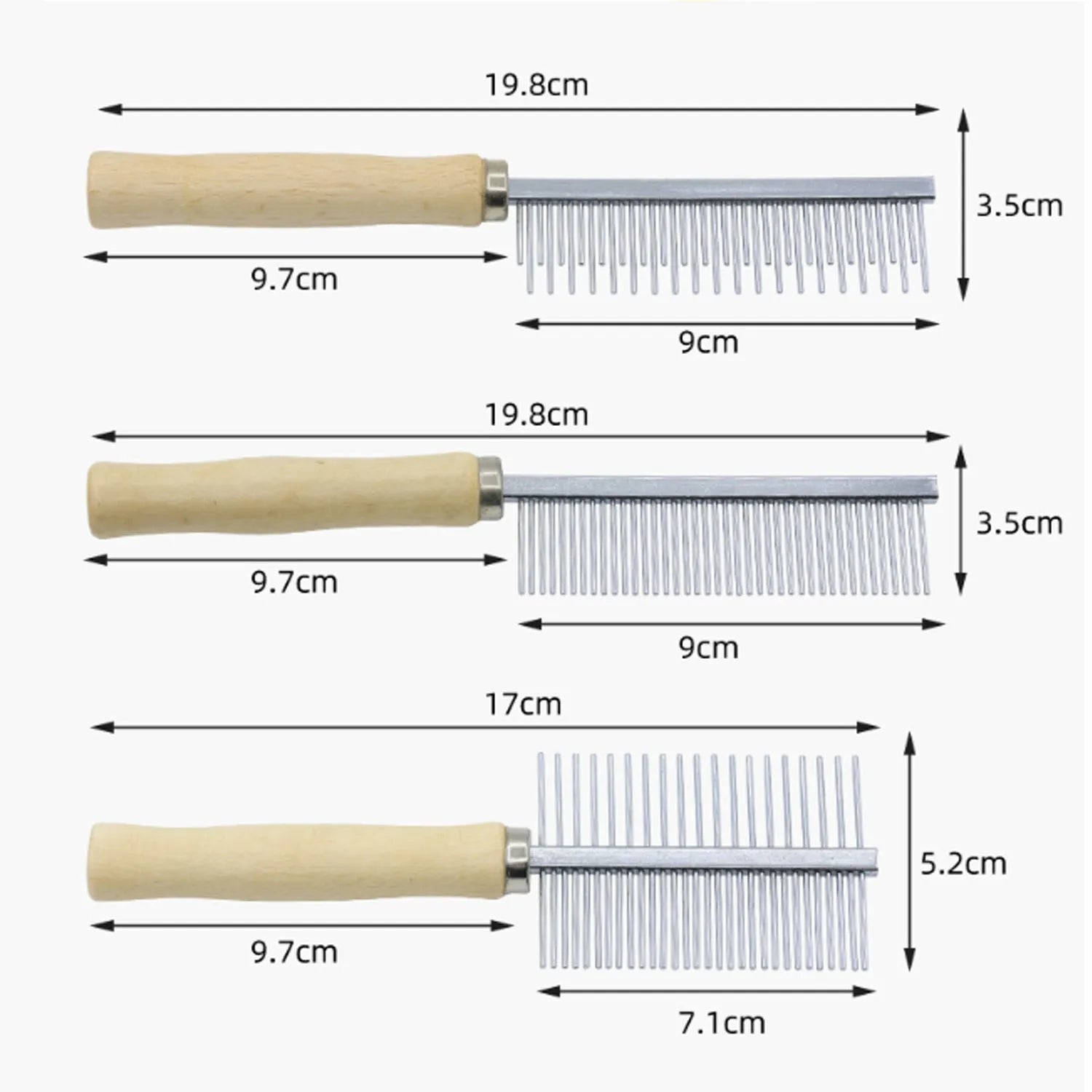 Wooden handle pet grooming comb with rounded teeth for dogs and cats