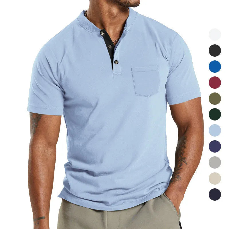 Men's plus size short sleeve button-up shirt in light grey polyester fabric with a chest pocket.