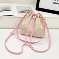 Straw woven women's crossbody shoulder bag with contrast colour trim and phone pocket