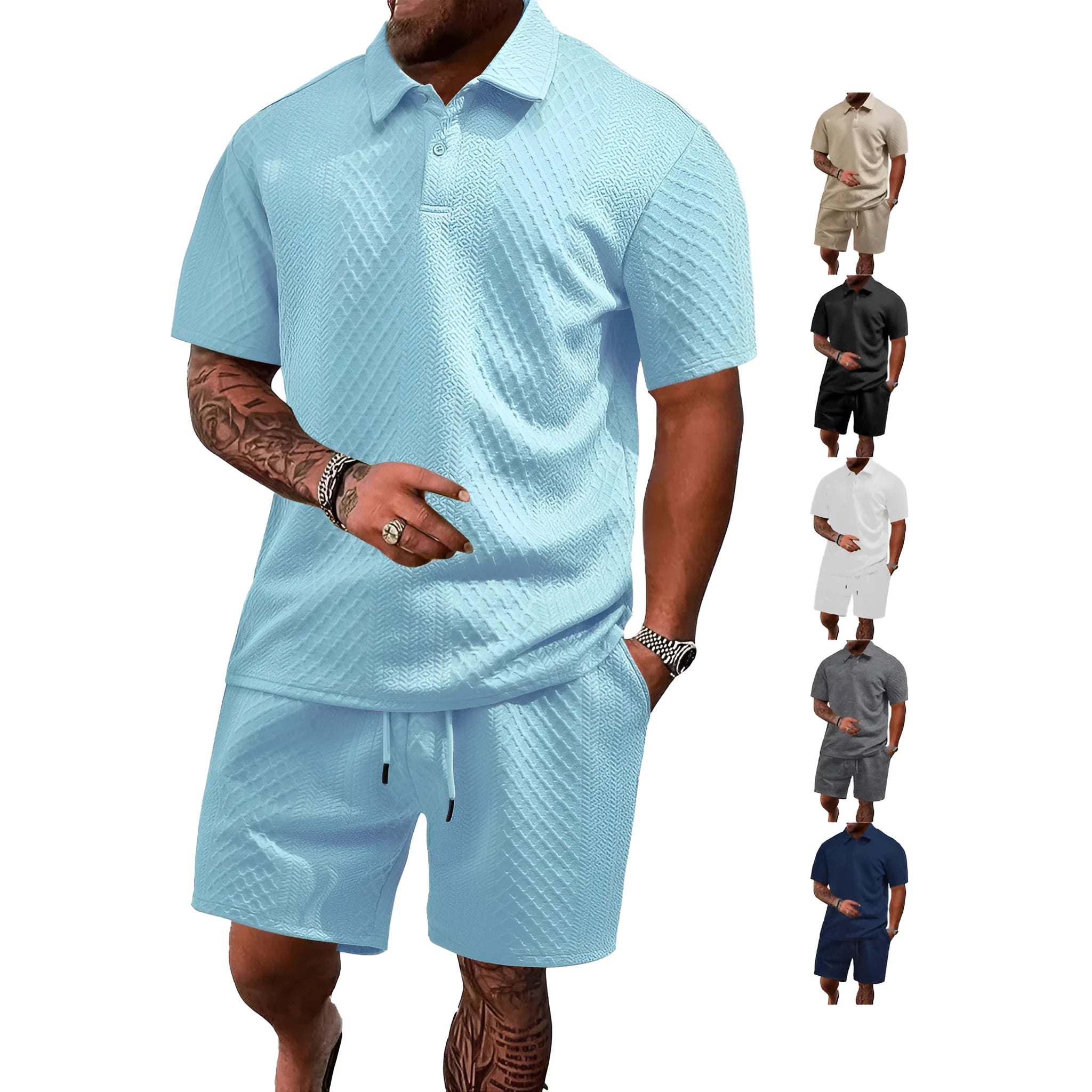 Men's patterned cloth casual short sleeve suit in multiple colour options