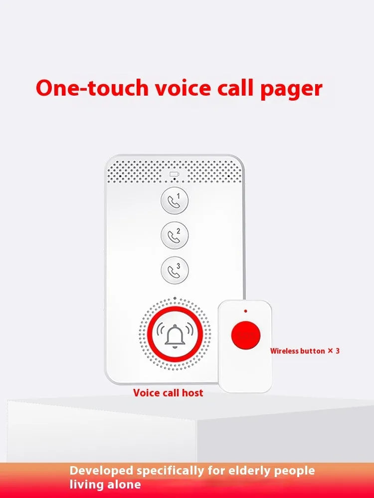 White elderly emergency alert device with one main buzzer unit and three wireless emergency buttons