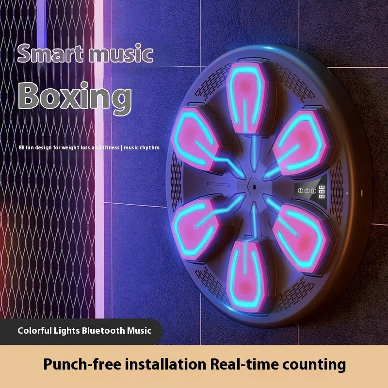 Smart music boxing machine in black hanging on a wall for home fitness response training