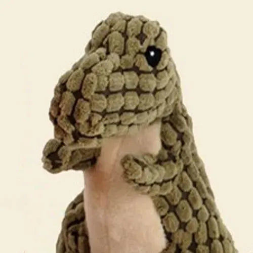 Grey, green, or orange durable squeaking chew toy for dogs resistant to bites.