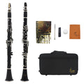 Black Bakelite beginner clarinet with nickel keys and included instrument bag