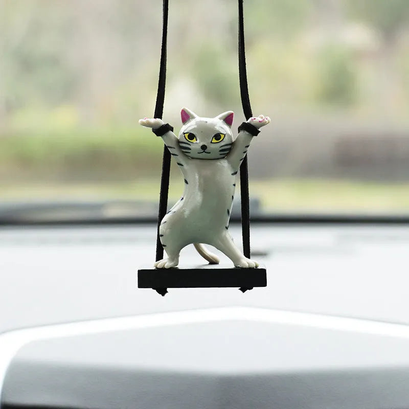 Resin cat pendant car decoration with adjustable rope in cartoon style