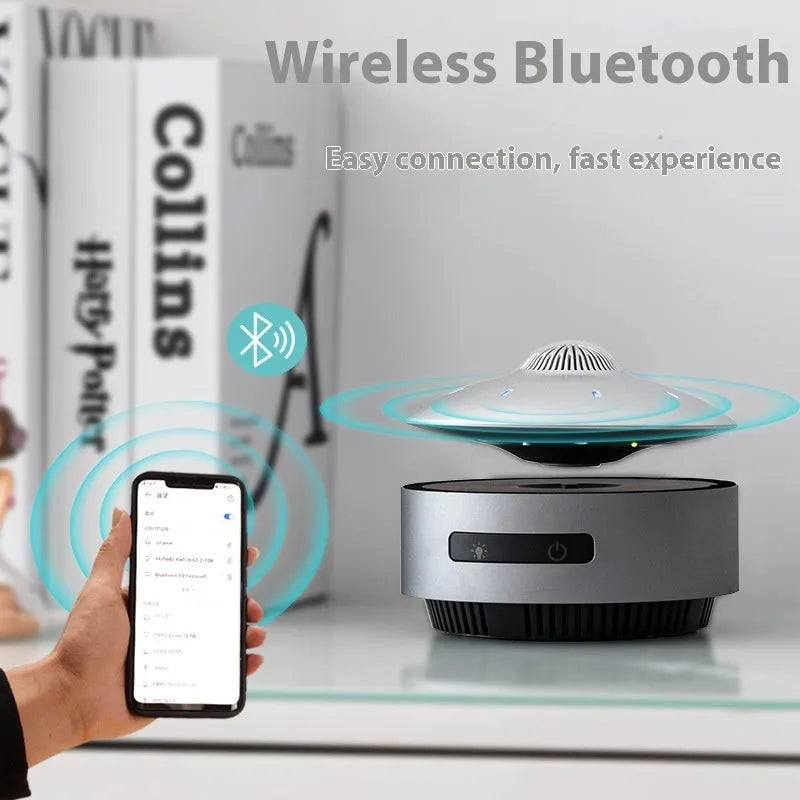 Floating magnetic levitation Bluetooth speaker with spherical design on charging base