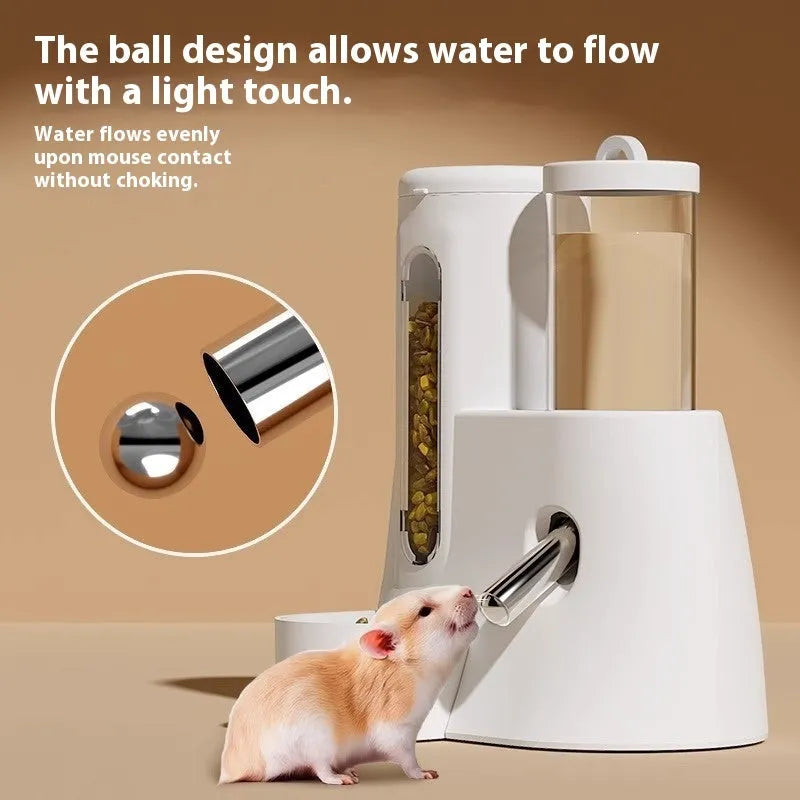 Hamster automatic water feeder in white with attached food basin for small pet cages