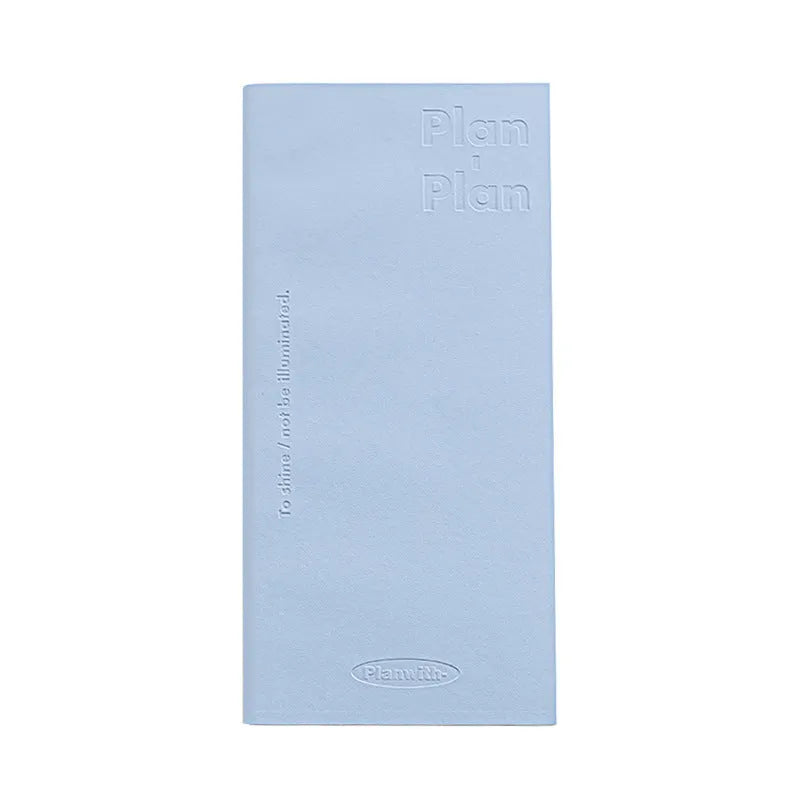 Embossed simple visual daily meter notebook in blue, showing its cover and page layout.