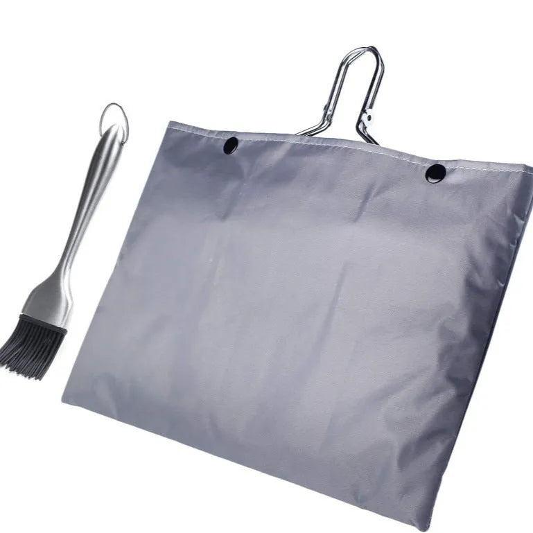 Square stainless steel barbecue mesh basket with folding design and cleaning brush