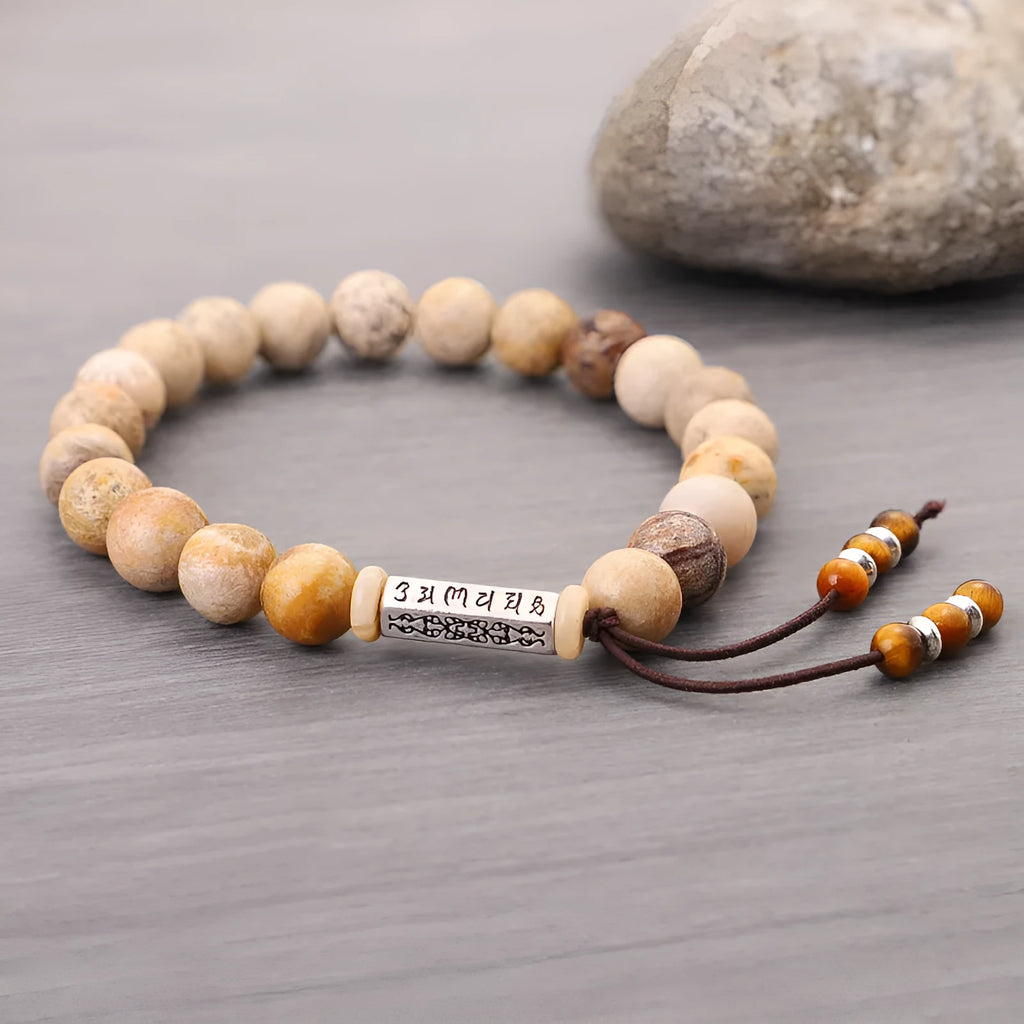 Wood colour stone handmade bead bracelet with European American retro simple style