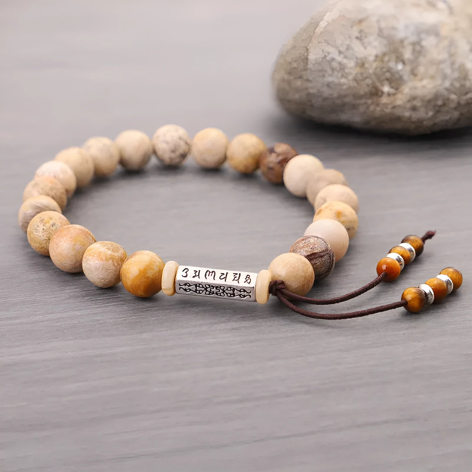 Wood colour stone handmade bead bracelet with European American retro simple style