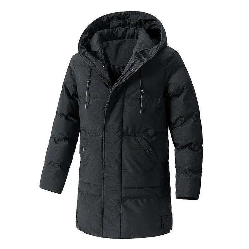 Mid-length polyester fibre men's plus size jacket in solid colour with straight hem