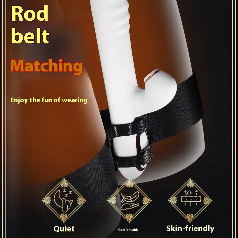 Black adjustable sex toy strap with knitted belt construction for secure adult toy attachment