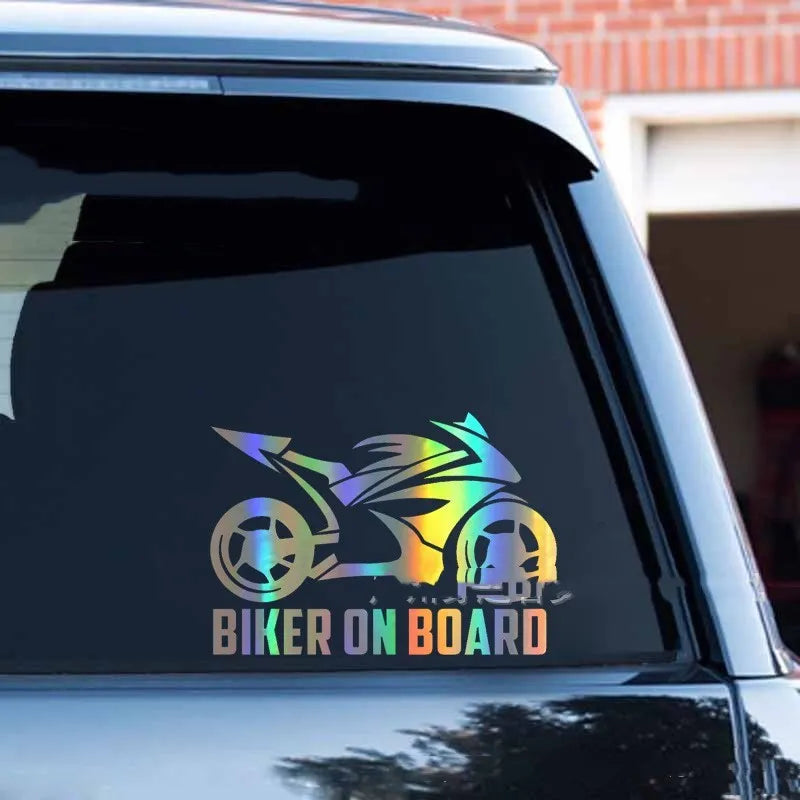 Reflective vinyl motorcycle and car safety sticker in multiple colours and two size options.