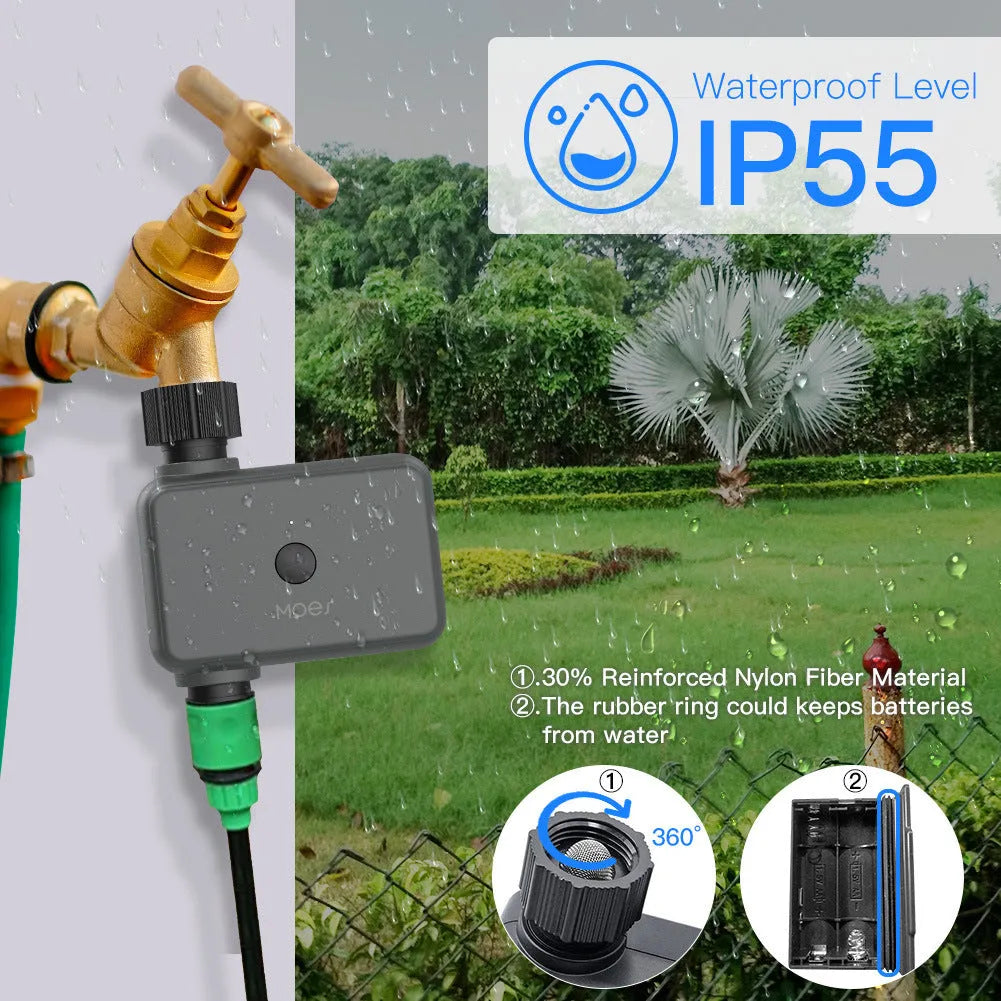 Bluetooth garden irrigation timer with smartphone app control for remote watering scheduling