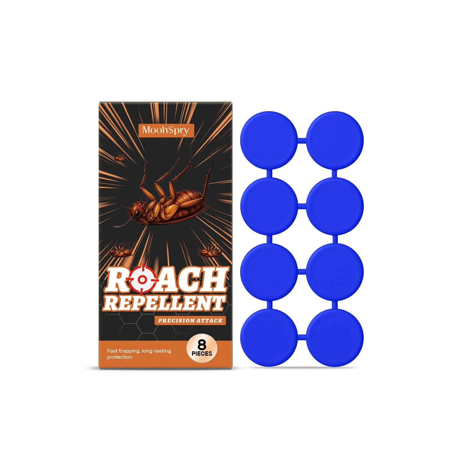Eight cockroach bait formula stickers with adhesive backing for indoor kitchen pest control