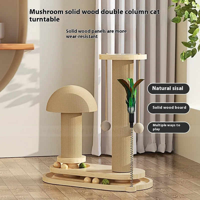 Solid wood cat turntable scratching post with rotating play surface