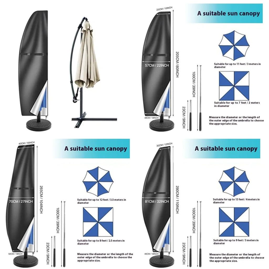 Grey waterproof Oxford cloth cover for a large outdoor offset banana umbrella.