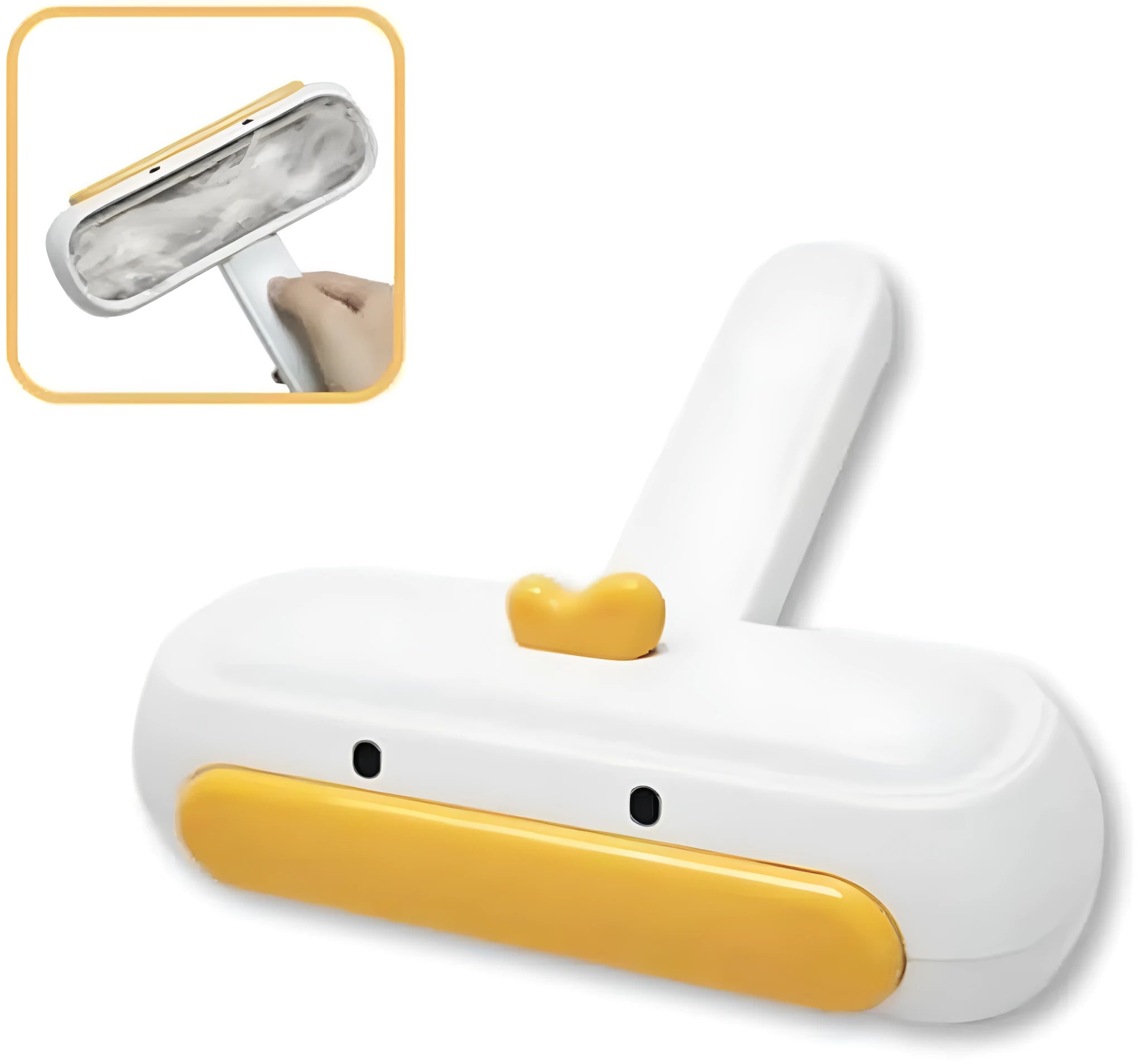 White portable pet hair remover with yellow duck design for furniture and car seat cleaning