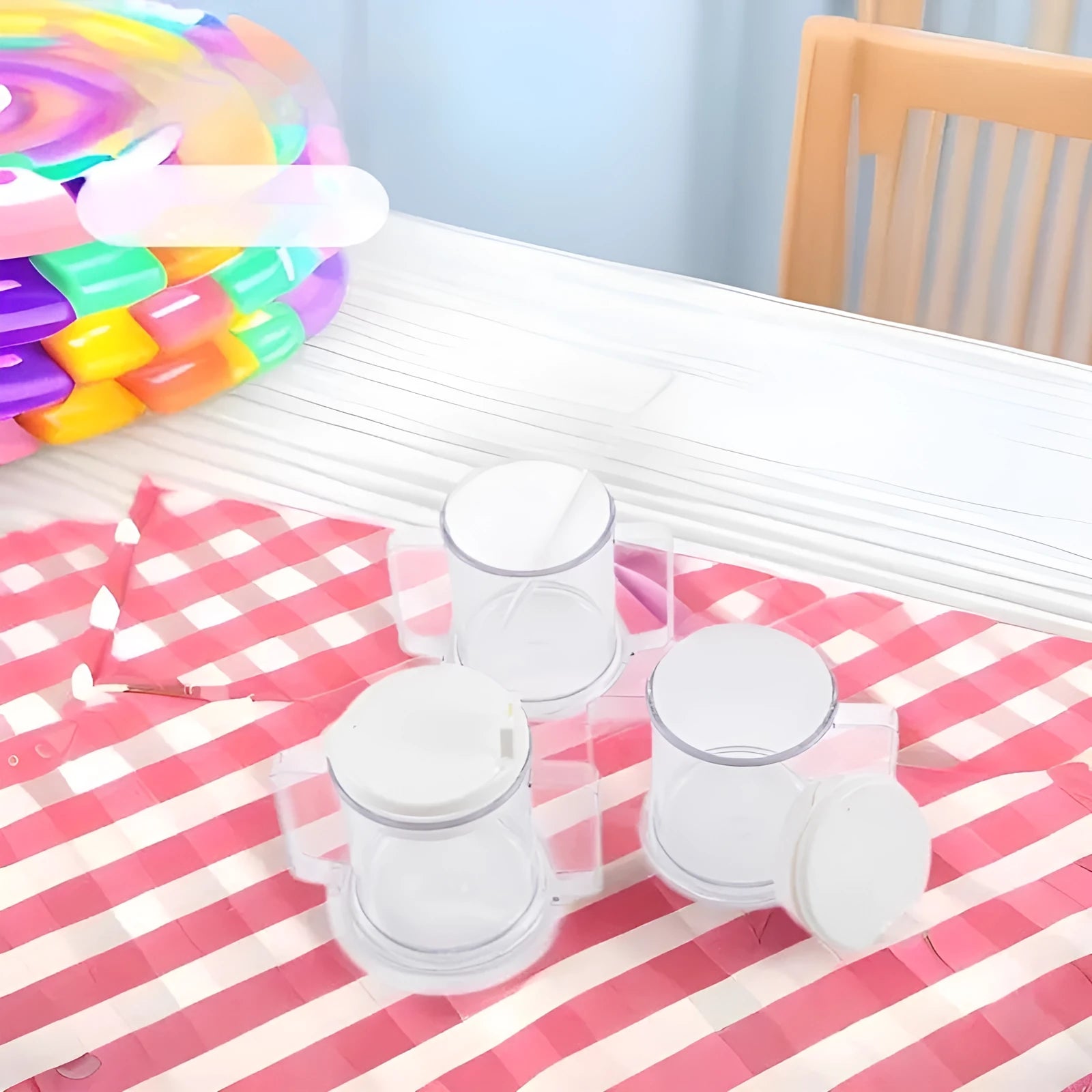 Transparent PP plastic drinking cup with spill-proof lid showing 14cm height