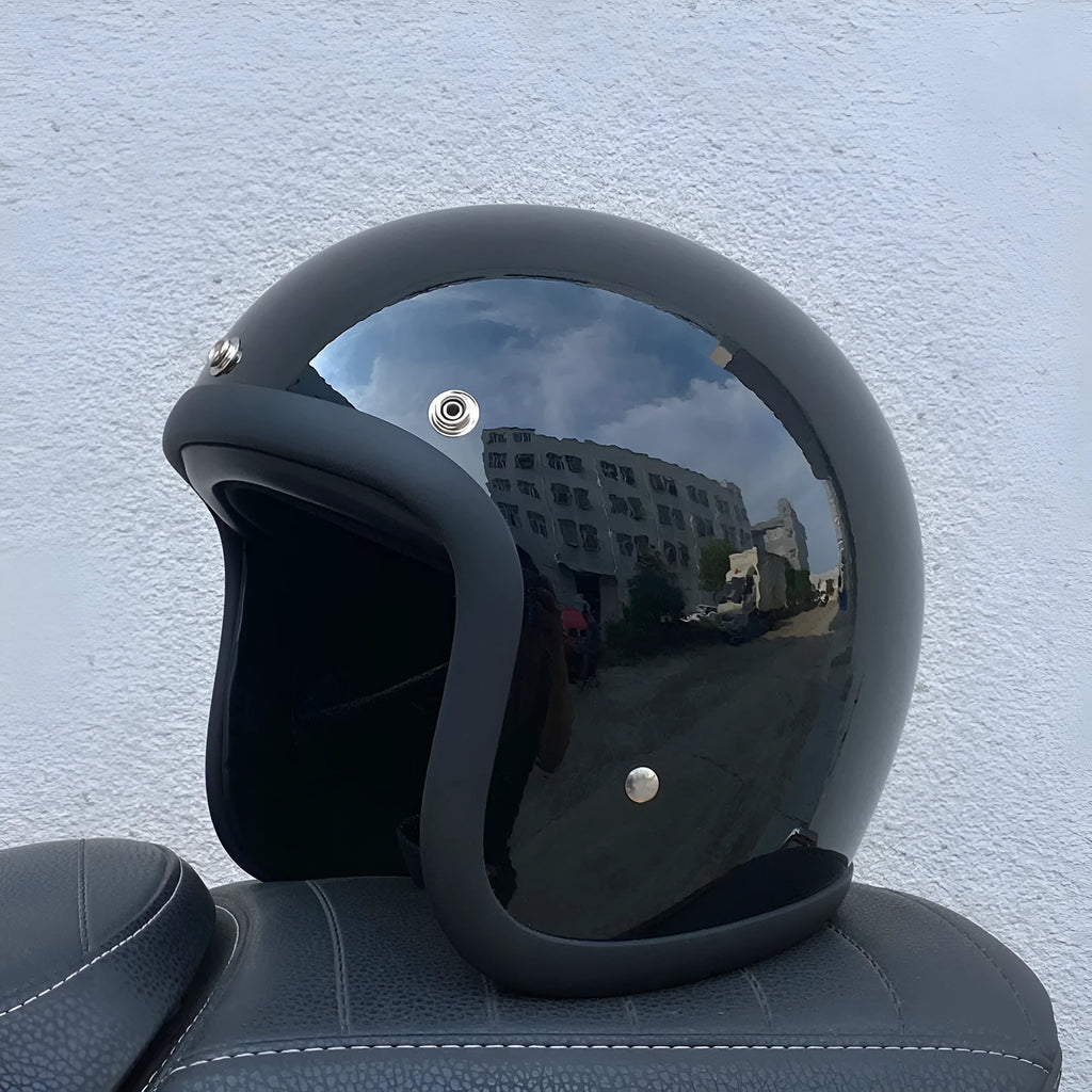 FRP retro-style half helmet for electric motorcycle commuting, shown in a colour option.