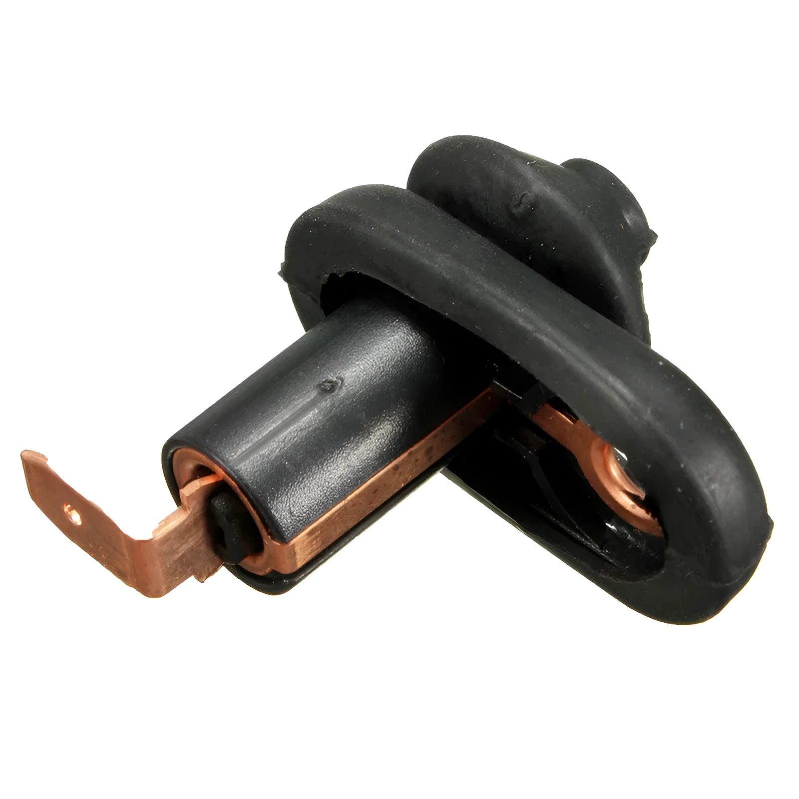 Black car interior door light switch with plastic housing and metal contacts
