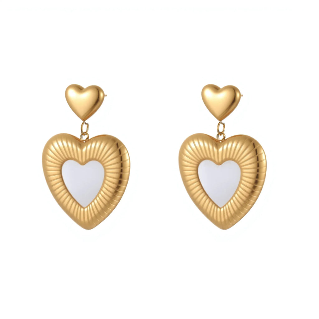 Gold heart-shaped stainless steel earrings with 18K electroplating for women