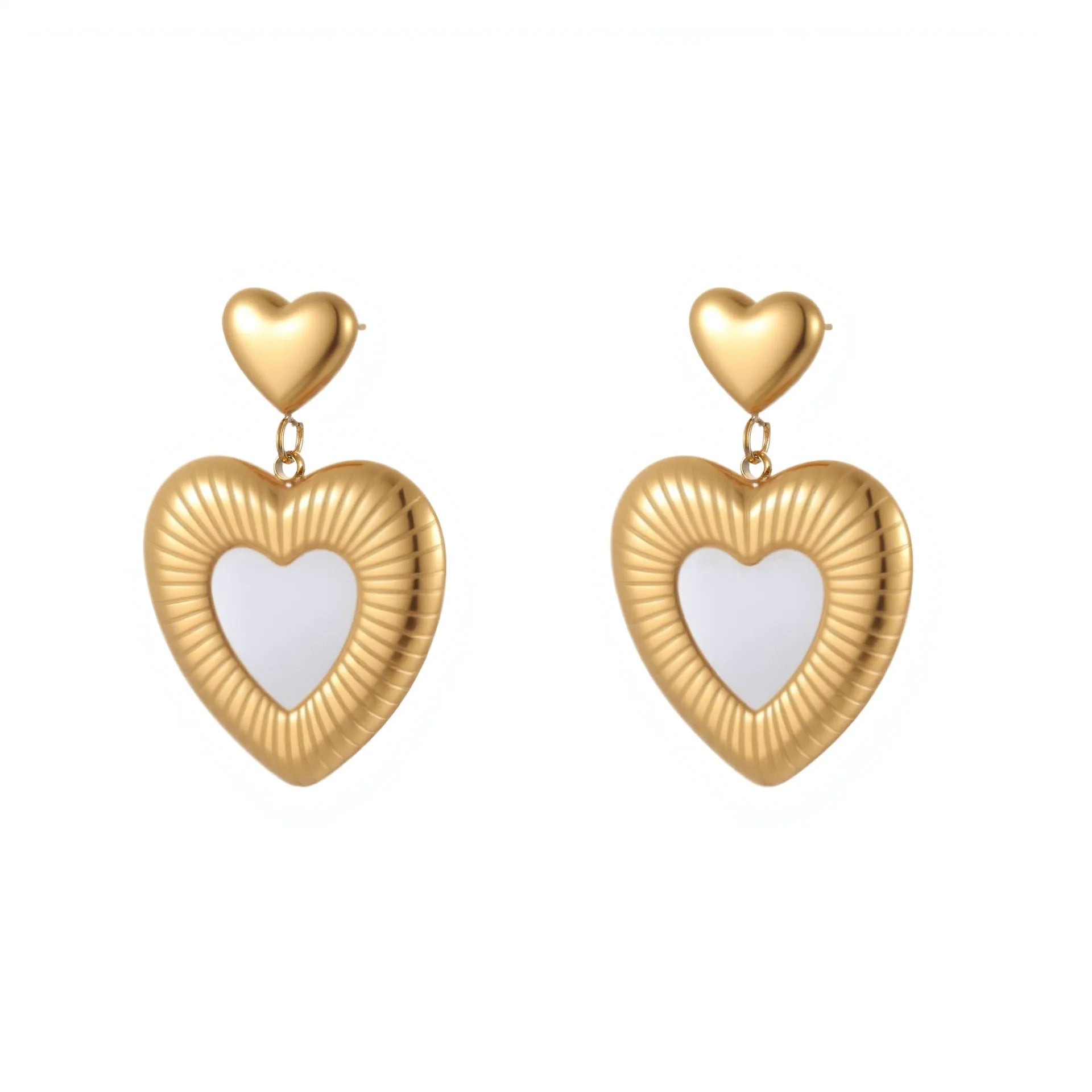 Gold heart-shaped stainless steel earrings with 18K electroplating for women