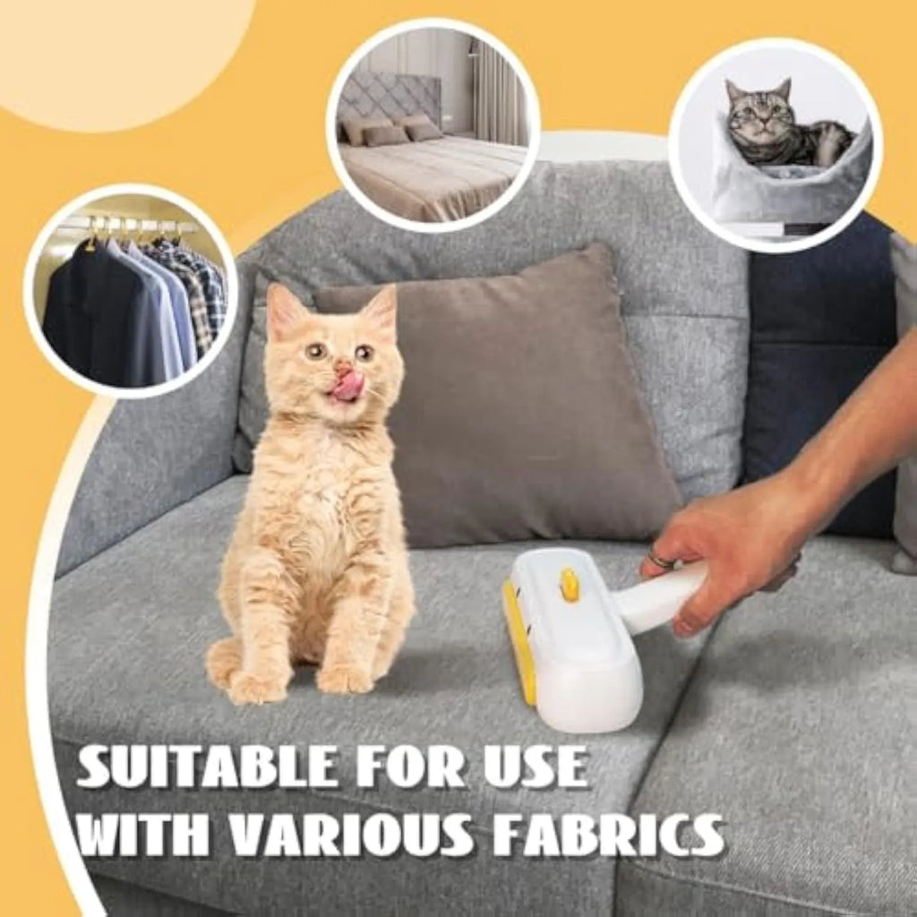 White portable pet hair remover with yellow duck design for furniture and car seat cleaning