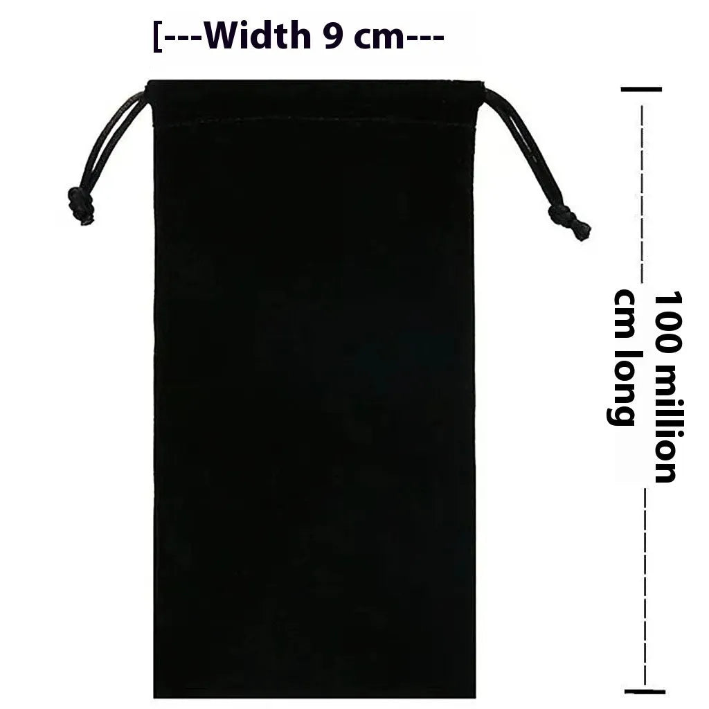 Black flannel sunglasses storage bag measuring 9x17cm for outdoor carrying and pressure protection