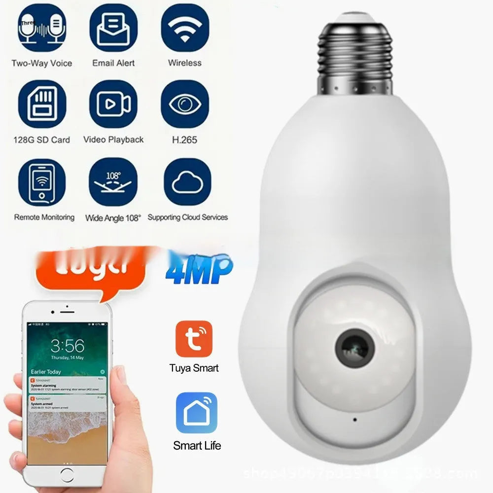 Graffiti style 2K 4MP WiFi surveillance camera with E27 interface for night vision monitoring