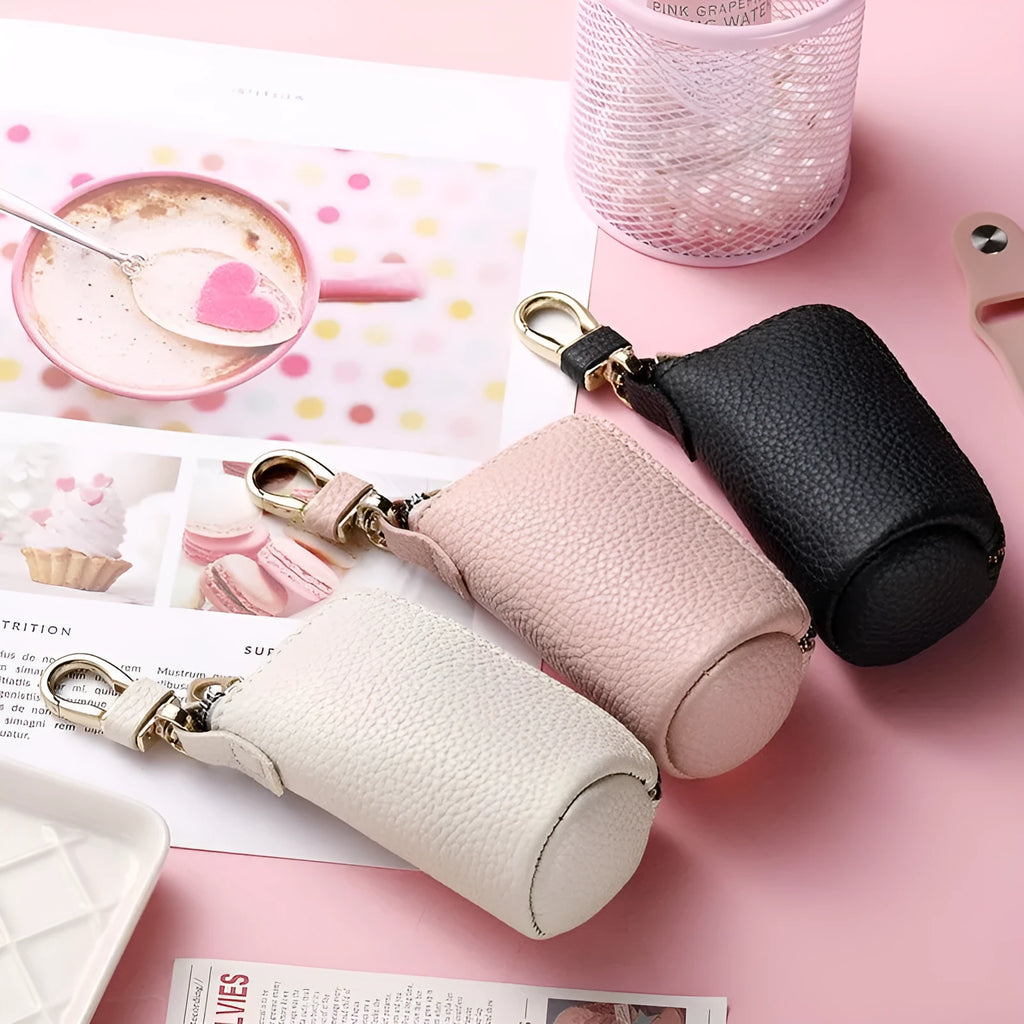 Men's black pu leather waterproof key case with zipper closure