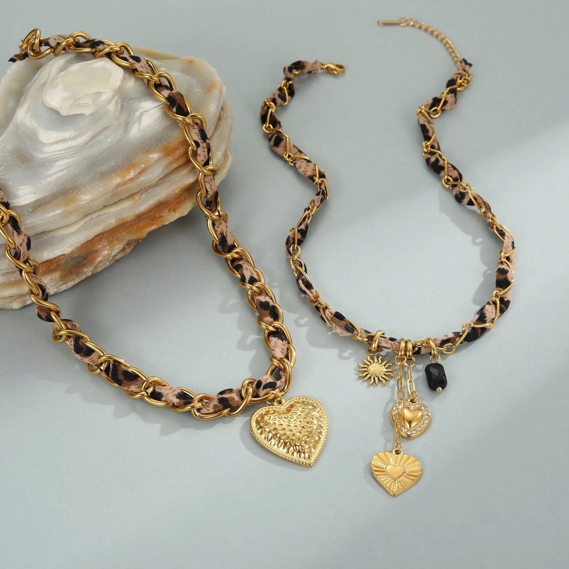Geometric leopard love pendant stainless steel necklace with chain