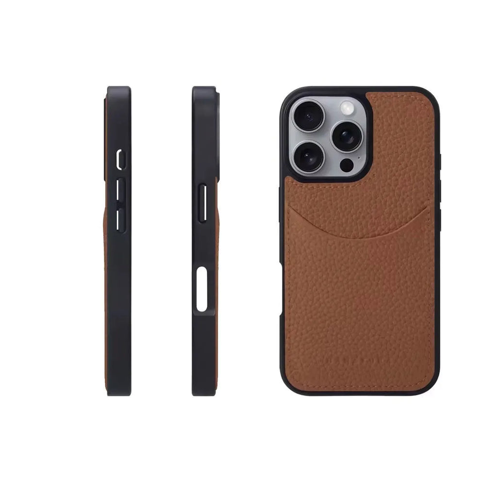 Genuine leather card holder phone case for iPhone non-slip cowhide protective shell card slot