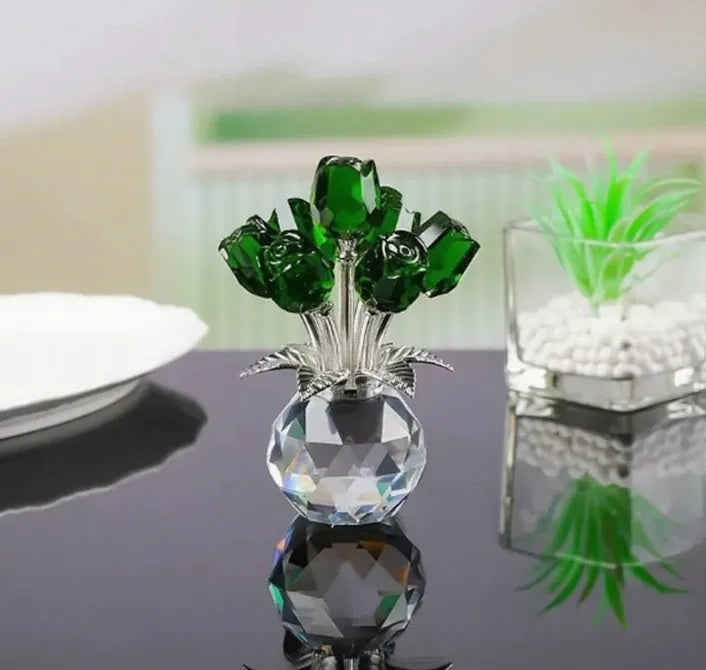 Crystal rose glass decoration in geometric Chinese style with colourful crystal appearance