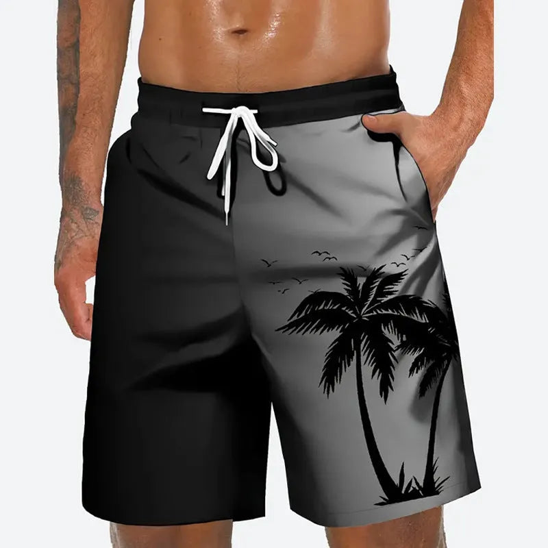 Men's loose-fit polyester casual trousers for beach and summer wear in a solid colour.