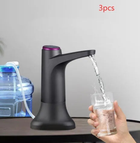 Dark grey touch automatic desktop water dispenser with USB charging and 50cm water pipe on kitchen countertop