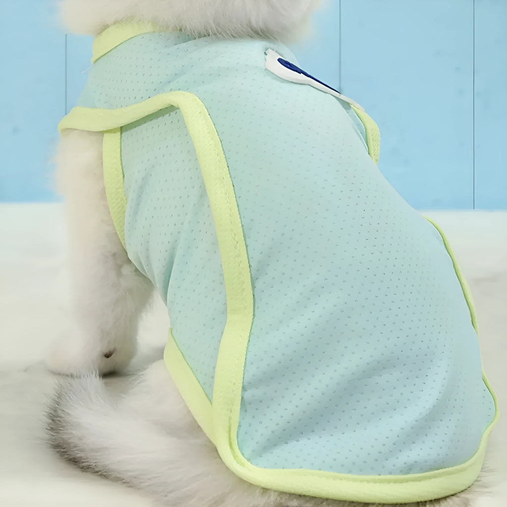 Grass green polyester cat vest with anti-lint summer design
