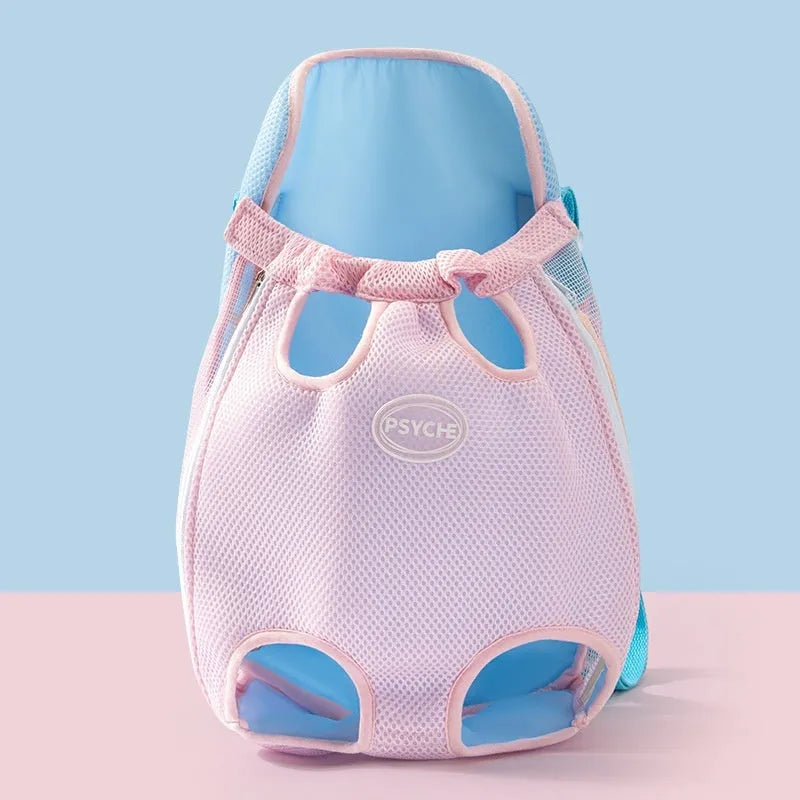 A cartoon-patterned canvas chest bag for pets with adjustable ribbon straps, shown in the Beka Yellow Bear design.